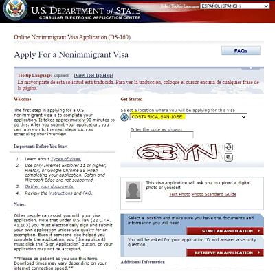 formulario d160 visa